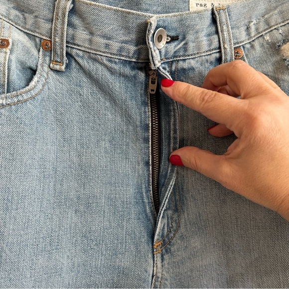 rag & bone Marilyn Distressed Straight Leg Raw Hem Crop Jeans Light Blue 31 NWT - Picture 10 of 15